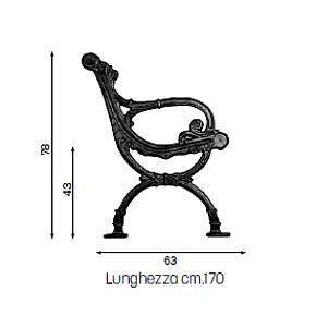 Panchina Milano Con Braccioli - disegno tecnico