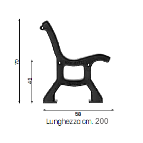 Panchina Roma Con Listoni in Ferro - disegno tecnico