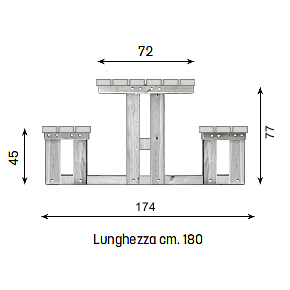 Tavolo Pic-Nic Capalbio In Plastica Riciclata - disegno tecnico