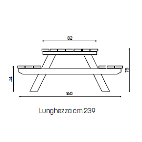 Tavolo Pic-Nic Trieste Colore Naturale Accessibile - disegno tecnico