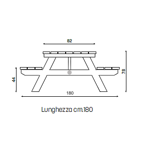 Tavolo Pic-Nic Trieste In Plastica Riciclata - disegno tecnico